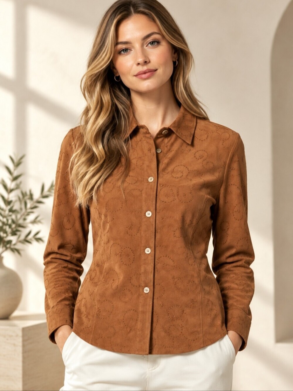 Christopher & Banks Brown Button Down Faux Suede Shirt / Jacket Size Small